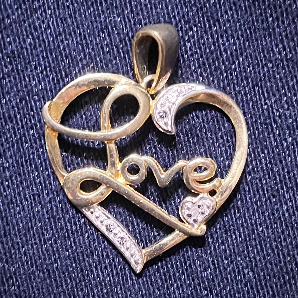 Vintage Love Heart Tiny Lab Diamonds Pendant 925 Gold Washed